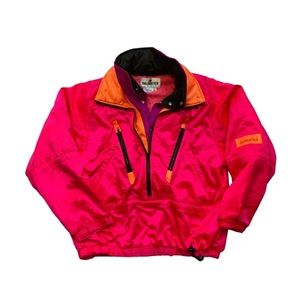 Vtg Obermeyer Mens Medium Anorak Ski Jacket Neon Pink